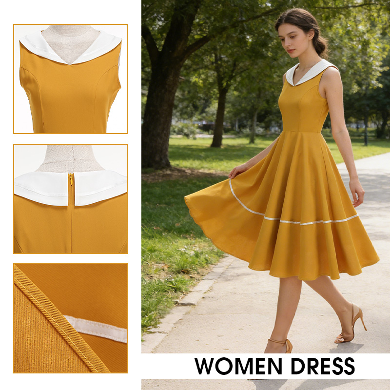 Women'S Fashion In The 50S - Abito Estivo Stile Retrò Navy NUOVO