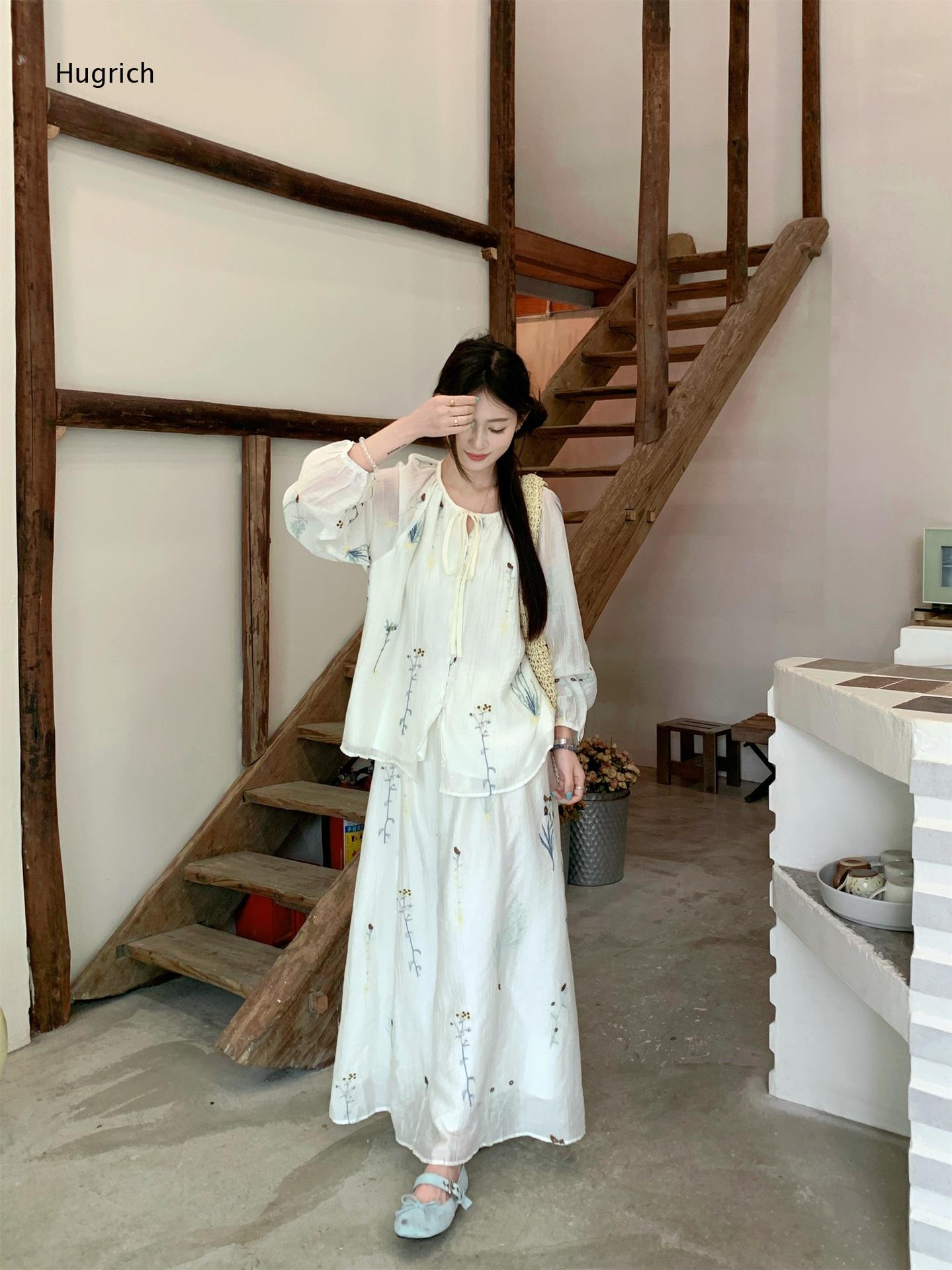 Puff Sleeve Blouse - Completo due pezzi floreale bianco per